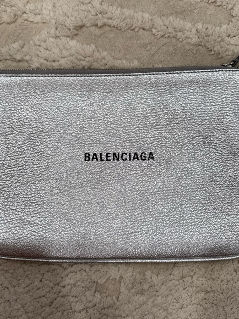 Balenciaga silver Leather Logo Zip Pouch